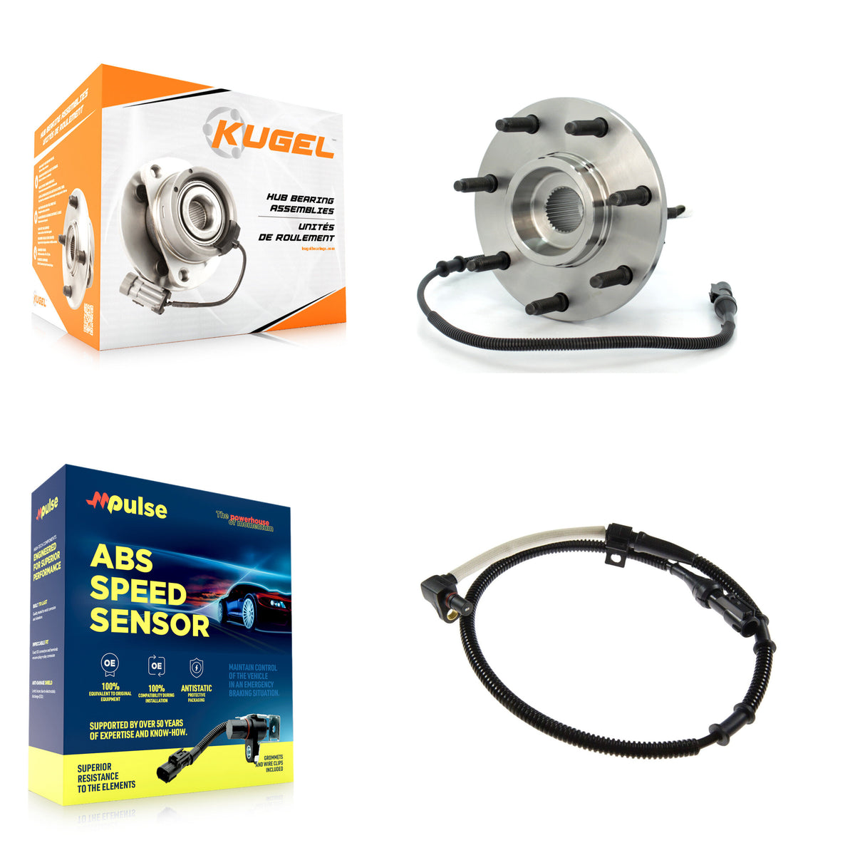 Front Wheel Hub Bearing Extra Sensor Kit For 99 Ford F-250 4WD with 4.6L/5.4L 4-Wheel ABS K7S-100140