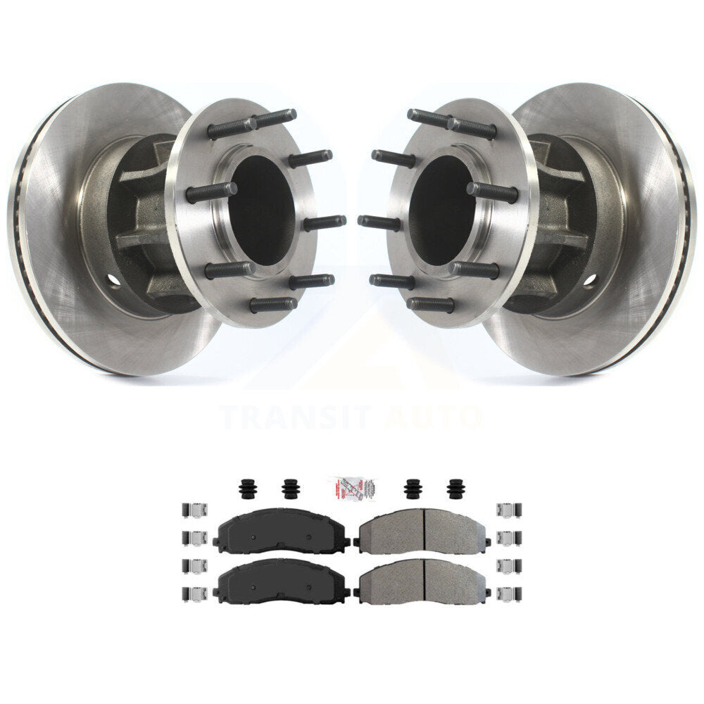 Front Disc Brake Rotors Hub And Semi-Metallic Pad Kit For Ford F-350 Super Duty F-250 RWD K8A-100002