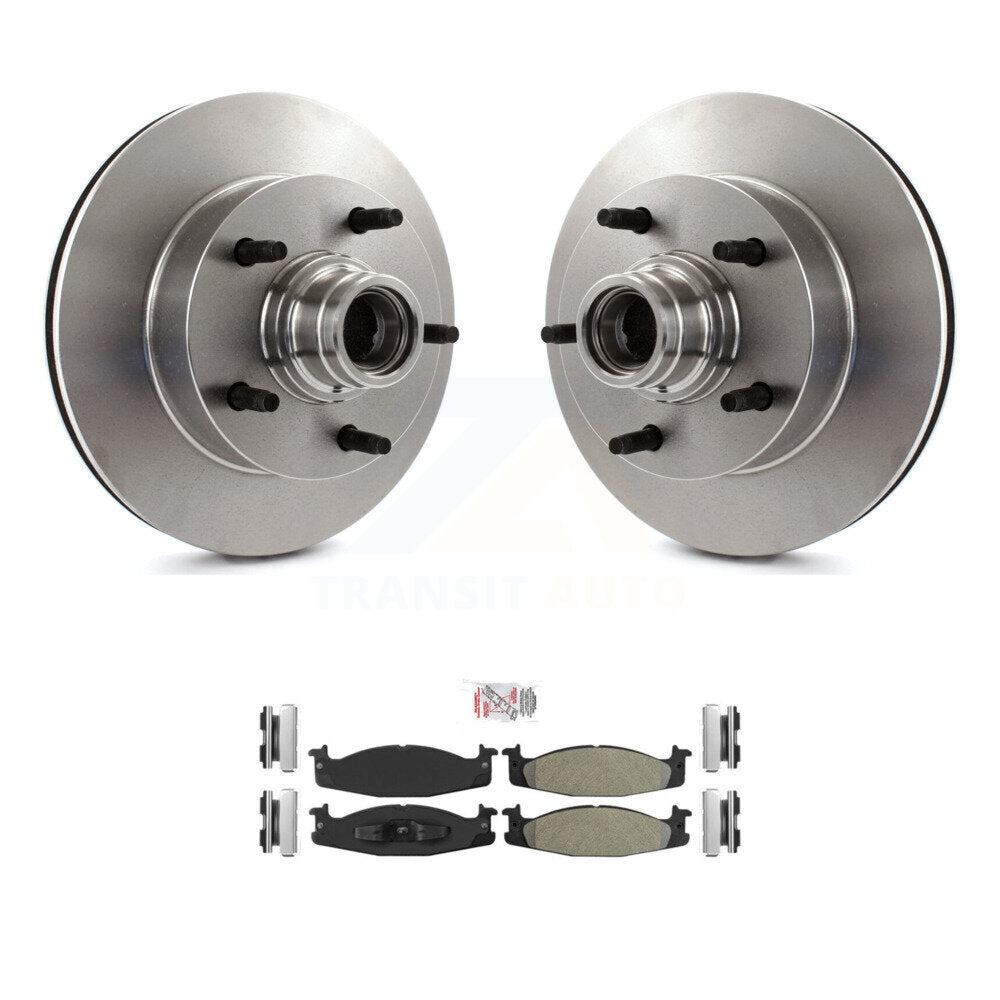 Front Disc Brake Rotors Hub Assembly Semi-Metallic Pad Kit For Ford F-150 E-150 Econoline K8A-100018