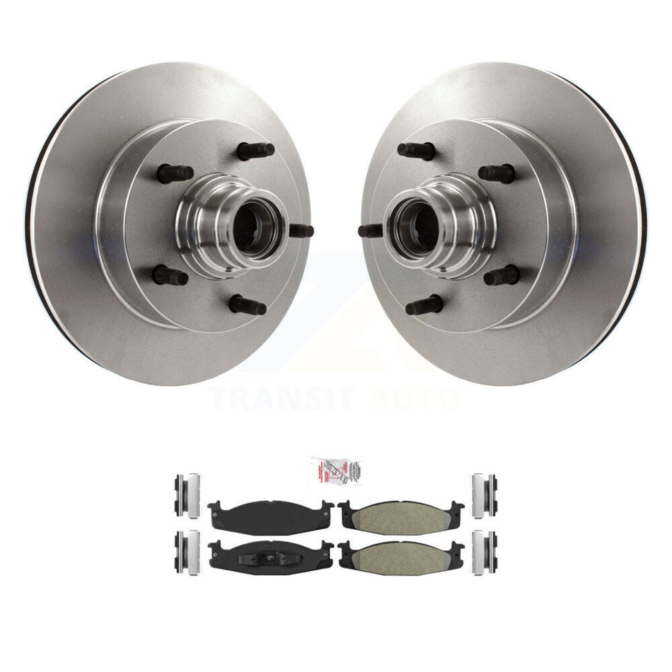 Front Disc Brake Rotors Hub Assembly Semi-Metallic Pad Kit For Ford F-150 E-150 Econoline K8A-100018