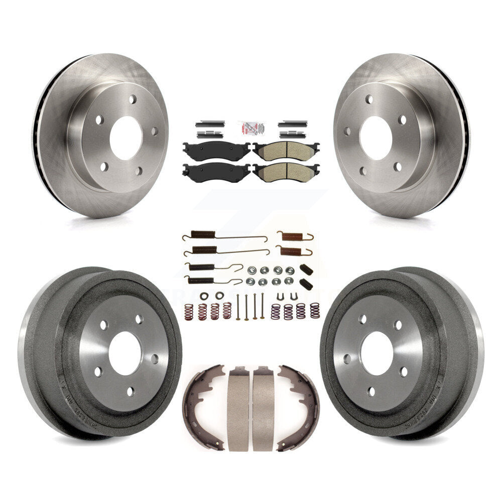 Front Rear Brake Rotors Semi-Metallic Pad Drum Kit (7Pc) For 2000-2001 Dodge Ram 1500 4WD K8A-100144