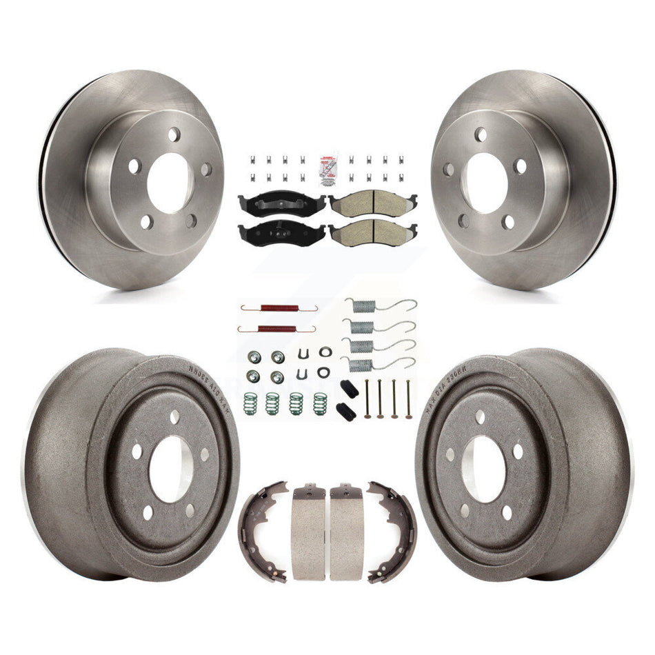 Front Rear Disc Brake Rotors Semi-Metallic Pads And Drum Kit (7Pc) For Jeep Wrangler TJ K8A-100153