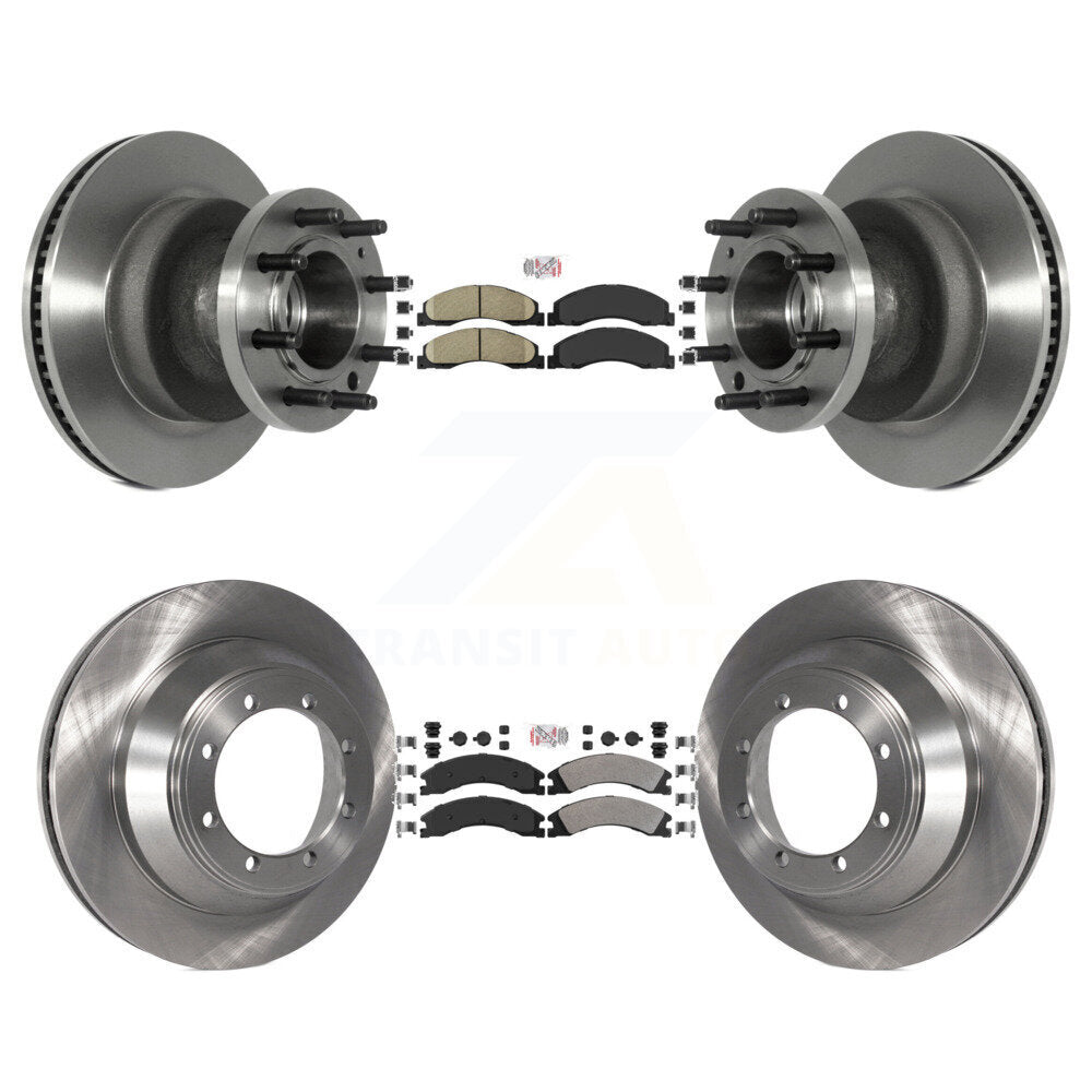 Front Ceramic Rear Semi-Metallic Pad & Disc Brake Rotor Hub Kit For Ford E-450 Super Duty K8A-105269