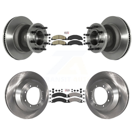 Front Ceramic Rear Semi-Metallic Pad & Disc Brake Rotor Hub Kit For Ford E-450 Super Duty K8A-105269