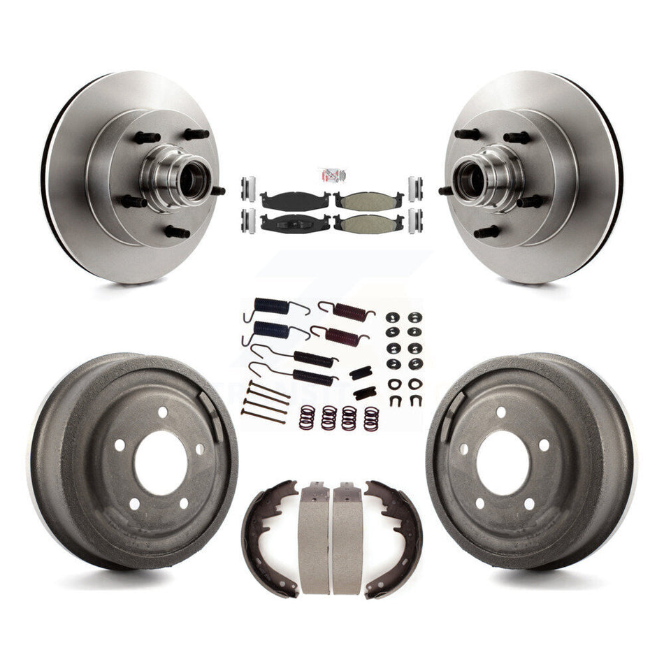 Front Rear Brake Rotor Hub Semi-Metallic Pad Drum Kit (7Pc) For Ford E-150 Econoline Club K8A-105364