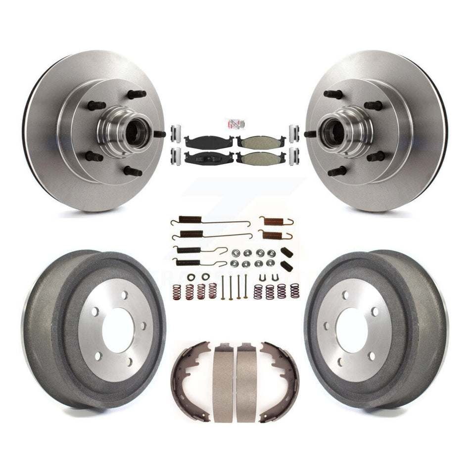 Front Rear Disc Brake Rotor Hub Semi-Metallic Pad Drum Kit (7Pc) For Ford E-150 Econoline K8A-105368