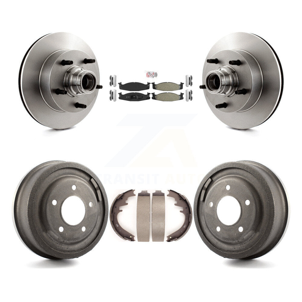 Front Rear Brake Rotor Hub Semi-Metallic Pad Drum Kit For Ford E-150 Econoline Club Wagon K8A-105382