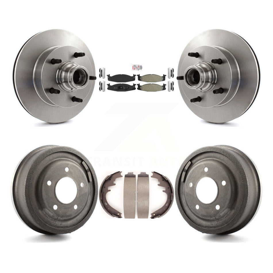 Front Rear Brake Rotors Semi-Metallic Pad & Drum Kit For Ford E-150 Econoline 2-Wheel ABS K8A-105383