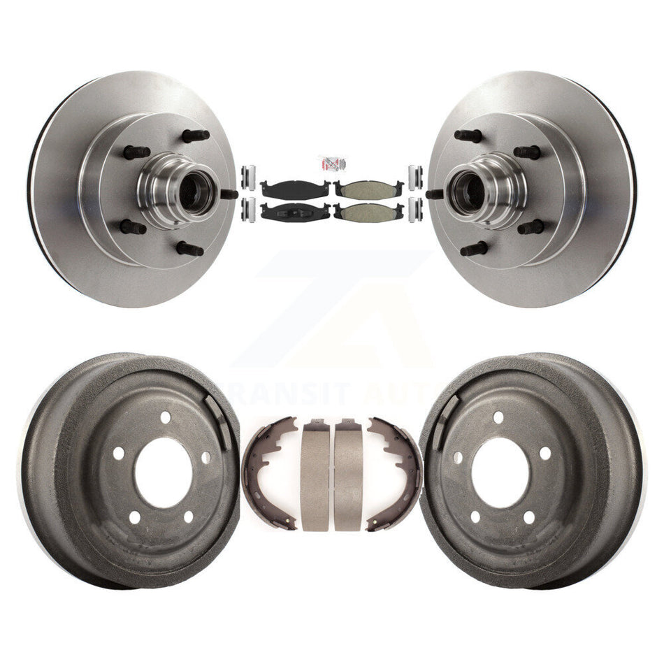 Front Rear Brake Rotors Semi-Metallic Pad & Drum Kit For Ford E-150 Econoline 2-Wheel ABS K8A-105383