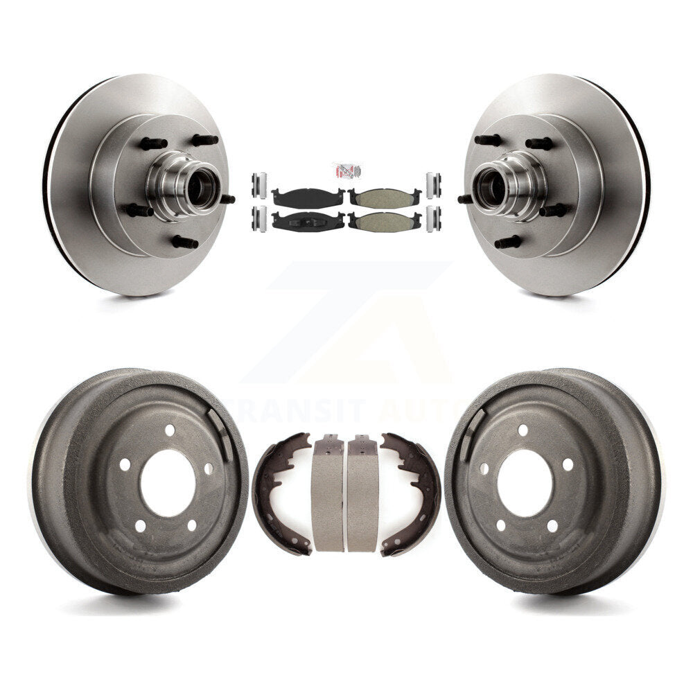 Front Rear Brake Rotor Hub Semi-Metallic Pad Drum Kit For Ford E-150 Econoline Club Wagon K8A-105390