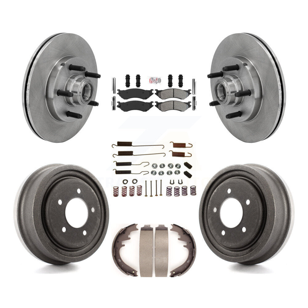Front Rear Disc Brake Rotors Hub Semi-Metallic Pad Drum Kit (7Pc) For 1999 Ford F-150 RWD K8A-105751