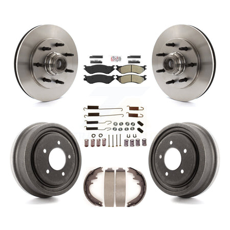 Front Rear Disc Brake Rotors Hub Semi-Metallic Pad Drum Kit (7Pc) For 1999 Ford F-150 RWD K8A-105752