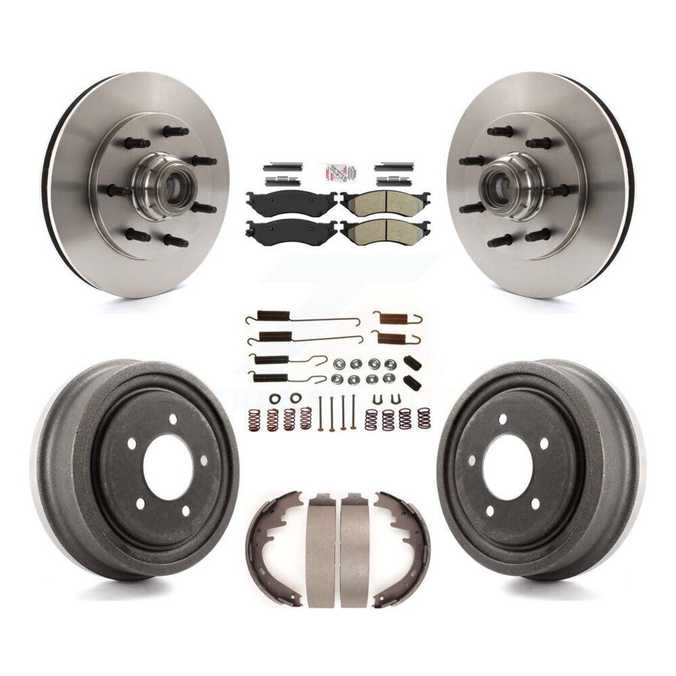 Front Rear Disc Brake Rotors Hub Semi-Metallic Pad Drum Kit (7Pc) For 1999 Ford F-150 RWD K8A-105752