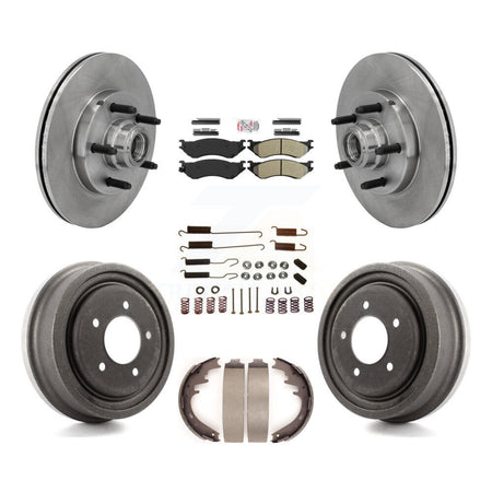 Front Rear Disc Brake Rotors Hub Semi-Metallic Pad Drum Kit (7Pc) For 1999 Ford F-150 RWD K8A-105753