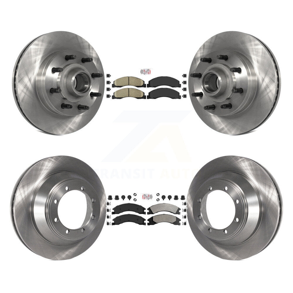 Front Ceramic Rear Semi-Metallic Pad & Disc Brake Rotor Hub Kit For Ford E-450 Super Duty K8A-105813