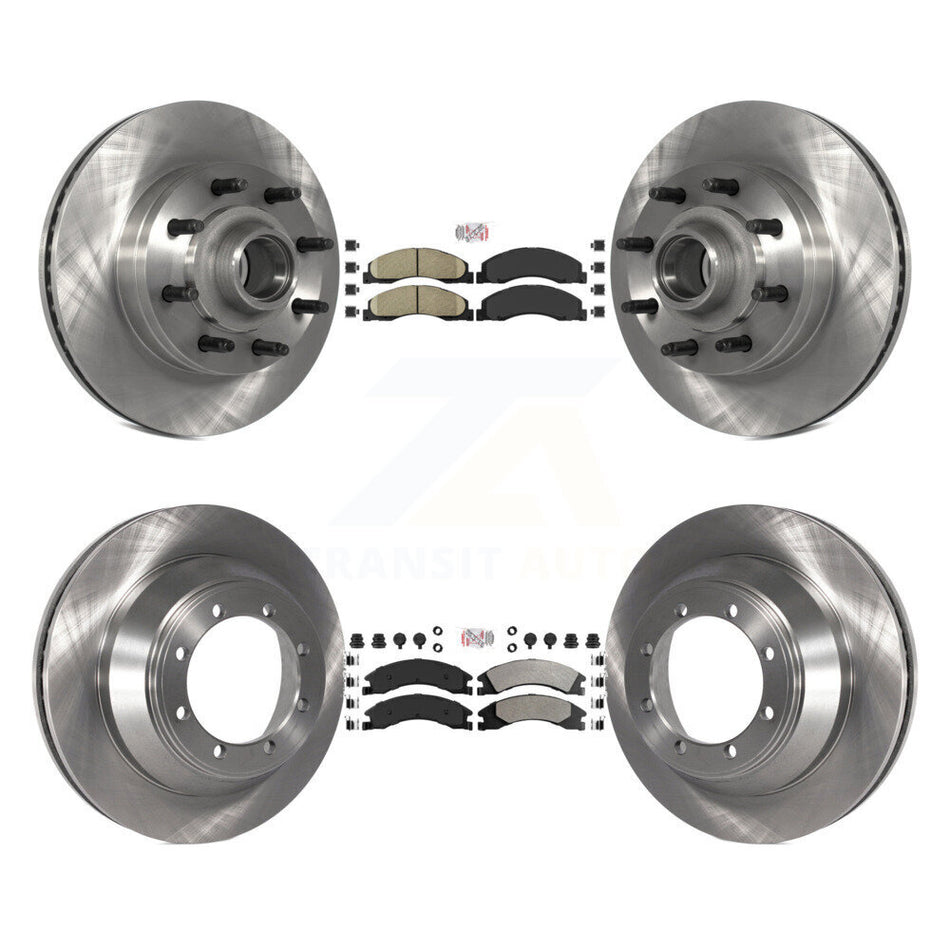 Front Ceramic Rear Semi-Metallic Pad & Disc Brake Rotor Hub Kit For Ford E-450 Super Duty K8A-105813