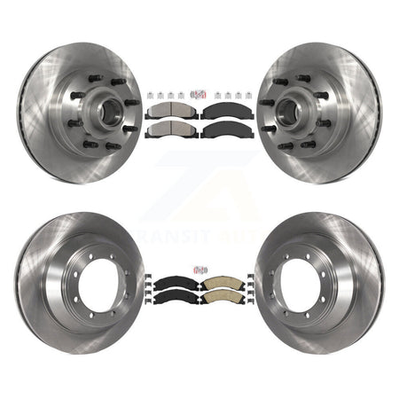 Front Semi-Metallic Rear Ceramic Pad & Disc Brake Rotor Hub Kit For Ford E-450 Super Duty K8A-105816