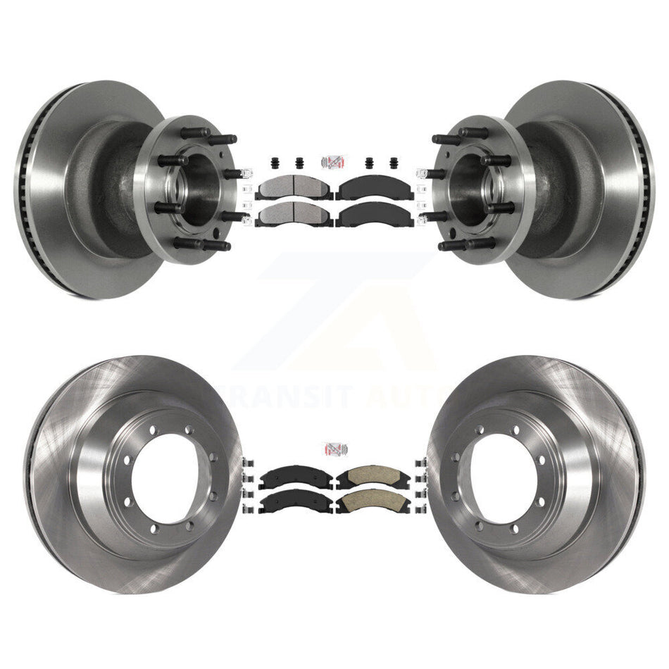 Front Semi-Metallic Rear Ceramic Pad & Disc Brake Rotor Hub Kit For Ford E-450 Super Duty K8A-105825