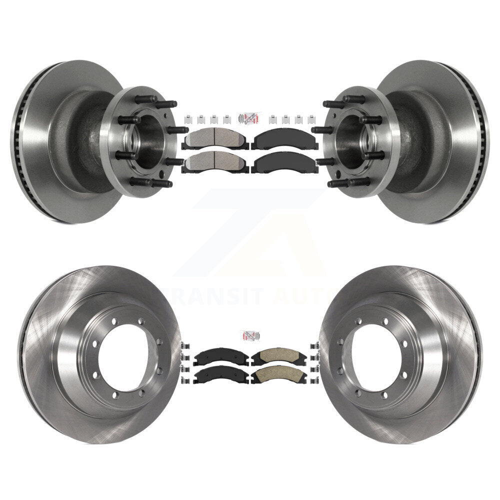 Front Semi-Metallic Rear Ceramic Pad & Disc Brake Rotor Hub Kit For Ford E-450 Super Duty K8A-105826
