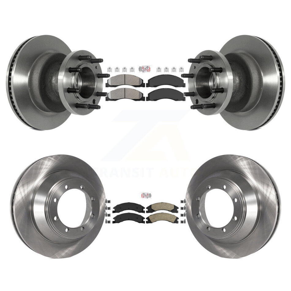 Front Semi-Metallic Rear Ceramic Pad & Disc Brake Rotor Hub Kit For Ford E-450 Super Duty K8A-105826