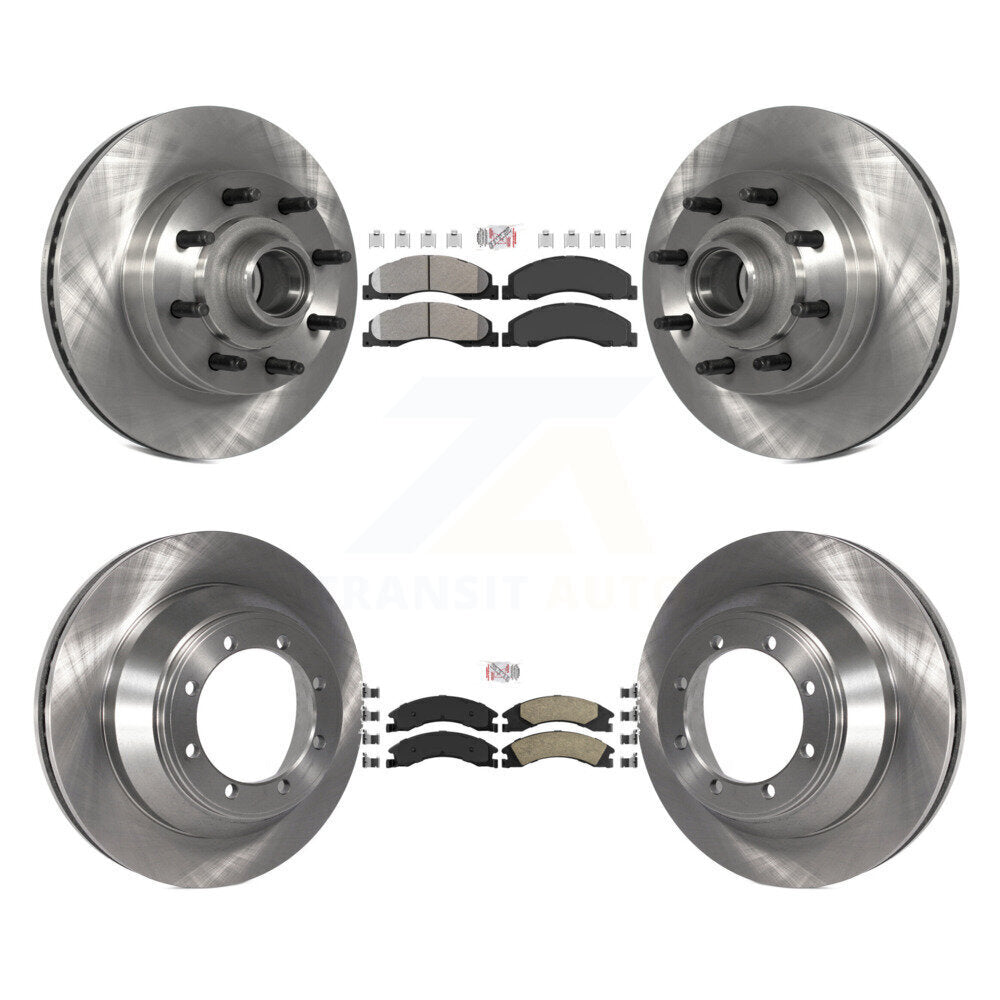 Front Semi-Metallic Rear Ceramic Pad & Disc Brake Rotor Hub Kit For Ford E-450 Super Duty K8A-105829