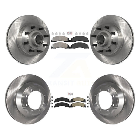 Front Semi-Metallic Rear Ceramic Pad & Disc Brake Rotor Hub Kit For Ford E-450 Super Duty K8A-105829