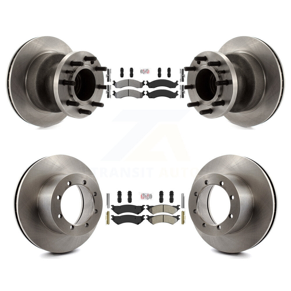 Front Rear Semi-Metallic Pad Disc Brake Rotors Hub Assembly Kit For Ford E-350 Super Duty K8A-105866