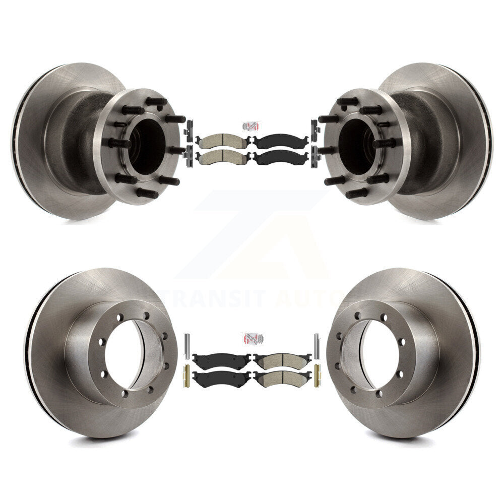 Front Rear Semi-Metallic Pad Disc Brake Rotors Hub Assembly Kit For Ford E-350 Super Duty K8A-105871