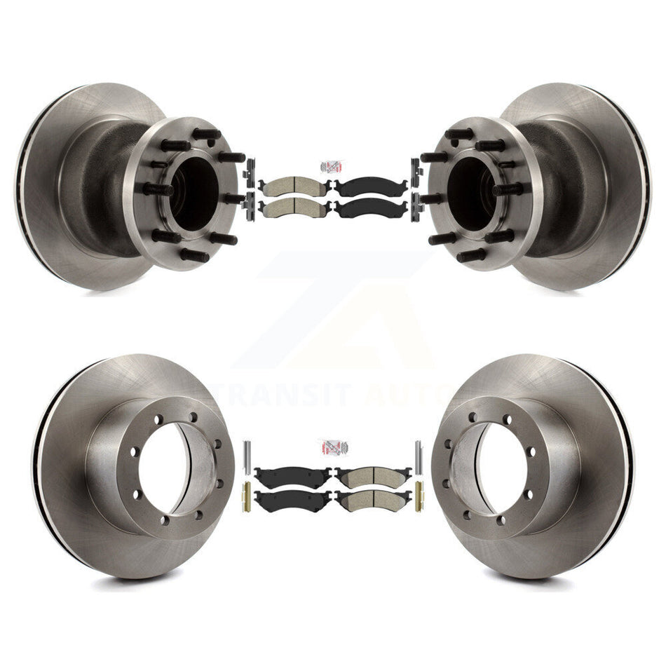 Front Rear Semi-Metallic Pad Disc Brake Rotors Hub Assembly Kit For Ford E-350 Super Duty K8A-105871