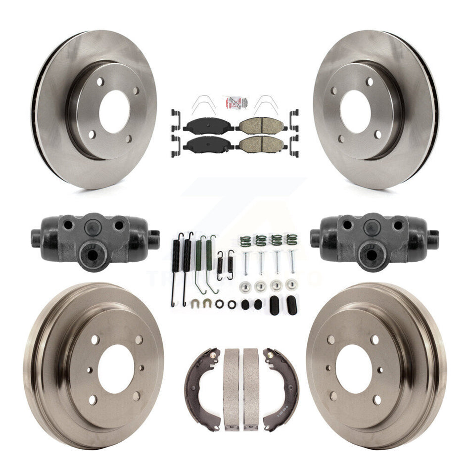 Front Rear Brake Rotor Ceramic Pad Drum Kit (9Pc) For 09-11 Nissan Versa With 4 Wheel ABS K8A-107949