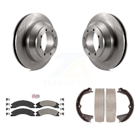 Rear Disc Rotors Semi-Metallic Pads And Parking Brake Shoes Kit For Ford E-350 Super Duty K8A-108058
