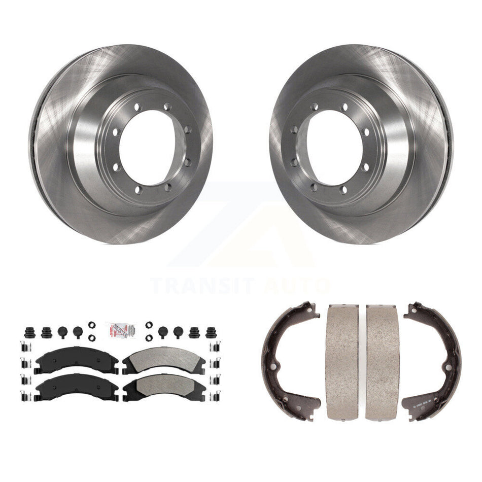 Rear Disc Rotors Semi-Metallic Pads And Parking Brake Shoes Kit For Ford E-450 Super Duty K8A-108060