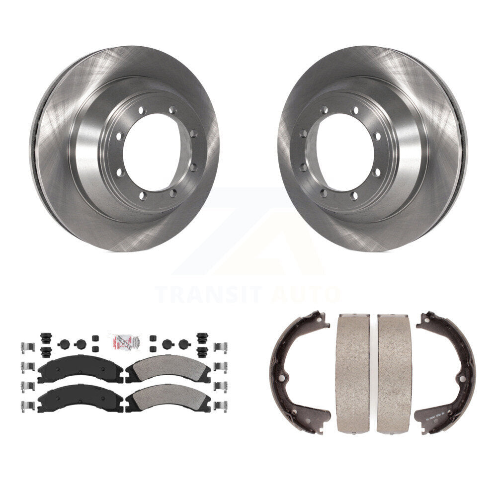 Rear Disc Rotors Semi-Metallic Pads And Parking Brake Shoes Kit For Ford E-450 Super Duty K8A-108062