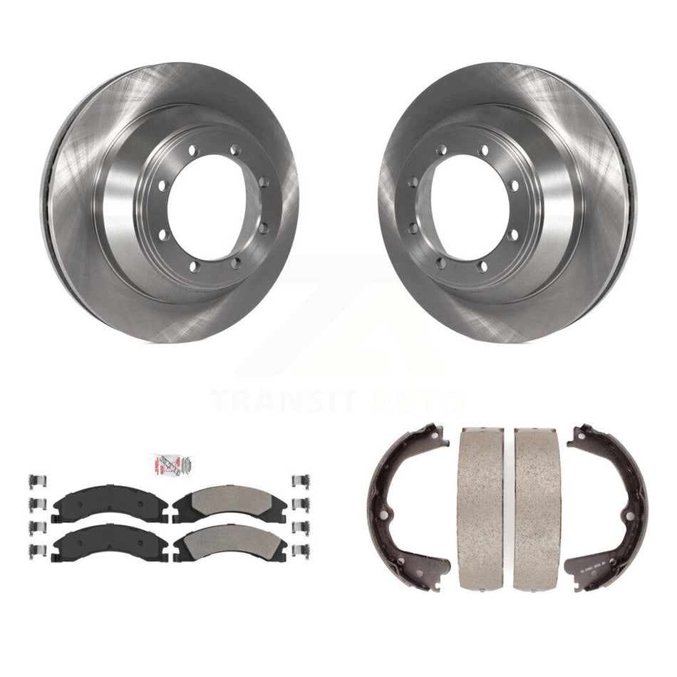 Rear Disc Rotors Semi-Metallic Pads And Parking Brake Shoes Kit For Ford E-450 Super Duty K8A-108063