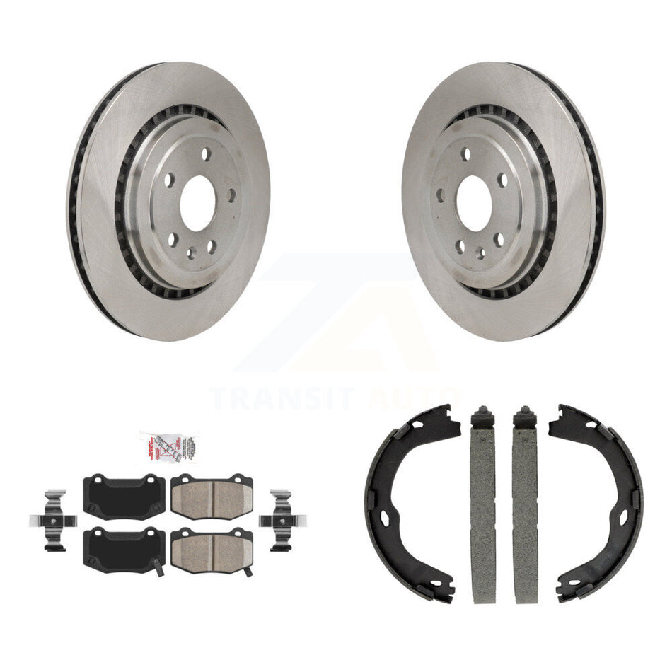 Rear Disc Rotors Ceramic Pads & Parking Brake Shoes Kit For Chevrolet Camaro Cadillac ATS K8A-108105