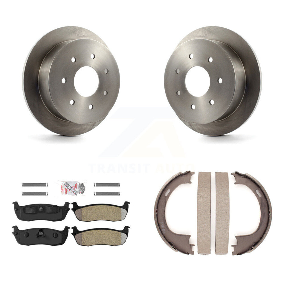 Rear Disc Rotors Semi-Metallic Pads And Parking Brake Shoes Kit For Ford F-150 F-250 K8A-108156