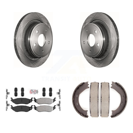 Rear Disc Rotors Semi-Metallic Pads Parking Shoes Kit For Dodge Ram 1500 Durango Chrysler K8A-108158