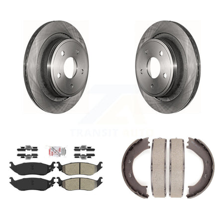 Rear Disc Rotors Semi-Metallic Pads Parking Shoes Kit For Dodge Ram 1500 Durango Chrysler K8A-108159