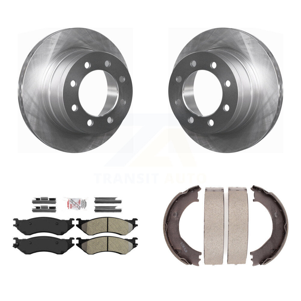 Rear Disc Rotors Semi-Metallic Pads & Parking Shoes Kit For 2003-2005 Dodge Ram 2500 3500 K8A-108161