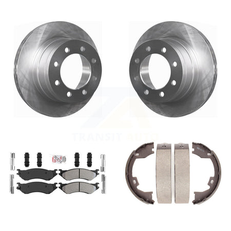 Rear Disc Rotors Semi-Metallic Pads Parking Brake Shoes Kit For Dodge Ram 1500 3500 2500 K8A-108162
