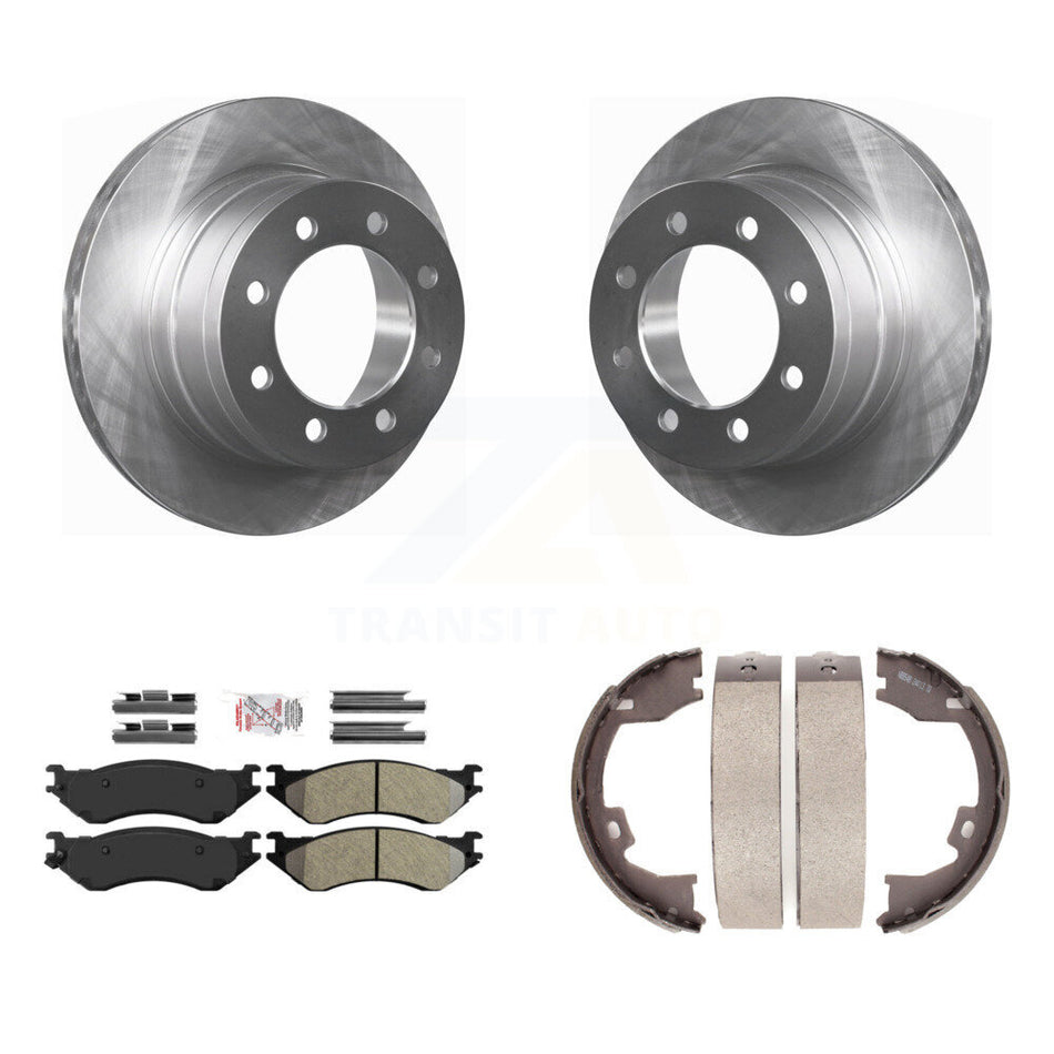 Rear Disc Rotors Semi-Metallic Pads Parking Brake Shoes Kit For Dodge Ram 1500 3500 2500 K8A-108163