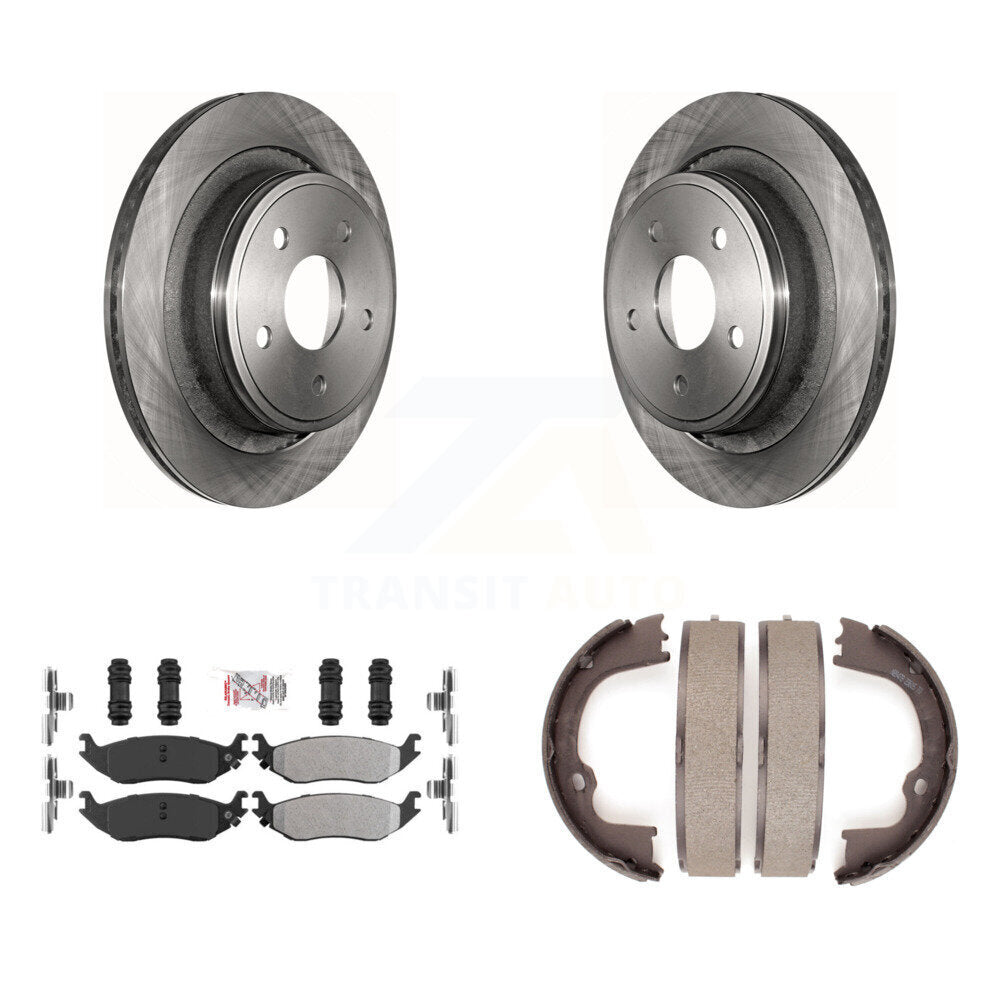 Rear Disc Rotors Semi-Metallic Pads Parking Shoes Kit For Ram 1500 Classic Dodge Chrysler K8A-108165
