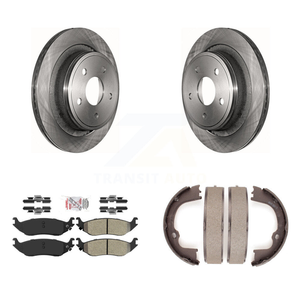 Rear Disc Rotors Semi-Metallic Pads Parking Shoes Kit For Ram 1500 Classic Dodge Chrysler K8A-108168