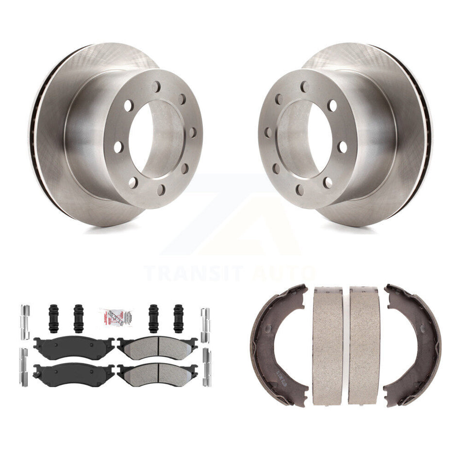 Rear Disc Rotors Semi-Metallic Pads & Parking Shoes Kit For 2001-2002 Dodge Ram 2500 3500 K8A-108170