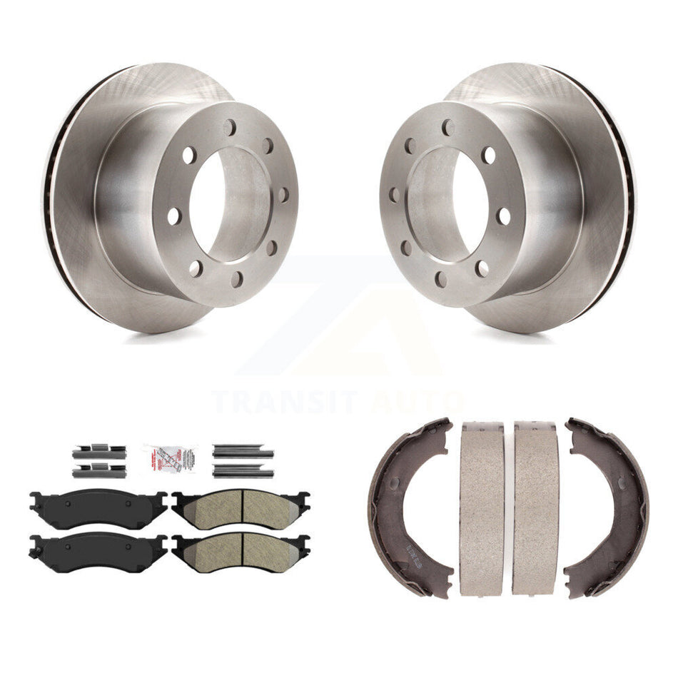 Rear Disc Rotors Semi-Metallic Pads & Parking Shoes Kit For 2001-2002 Dodge Ram 2500 3500 K8A-108171