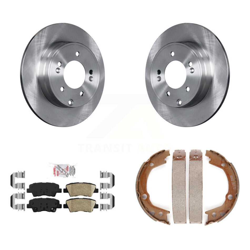 Rear Disc Rotors Ceramic Pads And Parking Brake Shoes Kit For Hyundai Sonata 3.3L K8A-108196