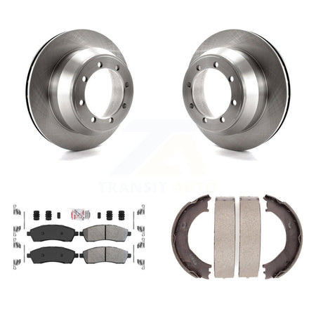 Rear Disc Rotors Semi-Metallic Pads And Parking Brake Shoes Kit For Ford F-350 Super Duty K8A-108206