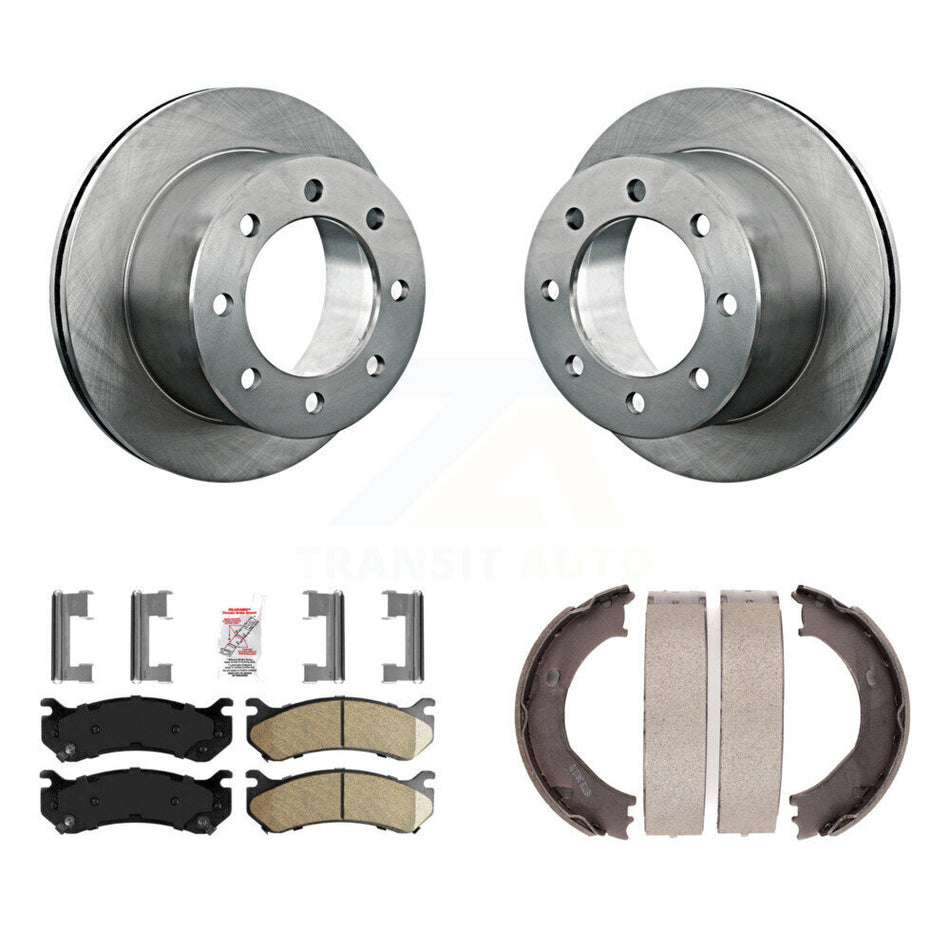 Rear Disc Rotors Ceramic Pads And Parking Brake Shoes Kit For GMC Sierra 3500 Classic K8A-108257