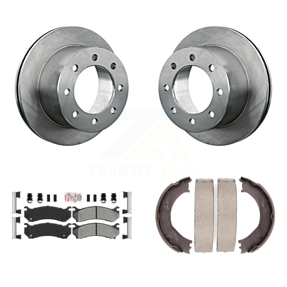 Rear Disc Rotors Semi-Metallic Pads & Parking Brake Shoes Kit For GMC Sierra 3500 Classic K8A-108258