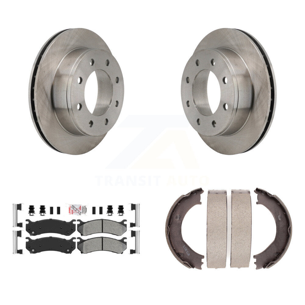 Rear Disc Rotors Semi-Metallic Pads Parking Shoes Kit For Chevrolet Silverado 2500 HD GMC K8A-108260